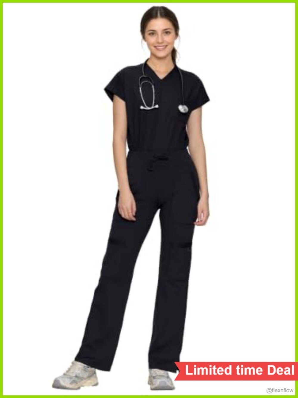 Women's Scrub Set V-Neck Top Straight Leg Pants 85% Nylon 15% Spandex